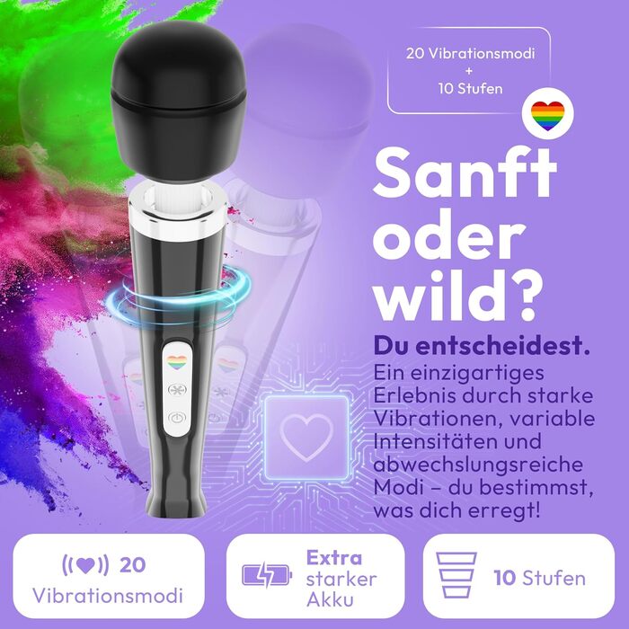 Масажер-паличка MARIELOVE Magic Wand – електричний масажер з регулюванням інтенсивності | 20 режимів | Сильна вібрація та гнучкий силіконовий наконечник | Для розслаблення м'язів, масаж шиї, спини та всього тіла