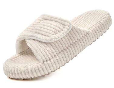 Жіночі домашні капці Coswind з ефектом пам'яті (Memory Foam), відкритий носок, вельветові пантофлі, бежеві, розмір 39/40 EU