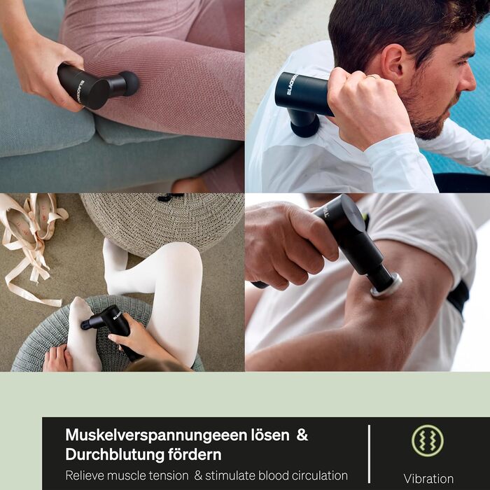 Міні-перкусійний масажер BLACKROLL® FASCIA GUN для м'язів та фасцій, 4 насадки, 4 рівні інтенсивності, зарядка USB-C