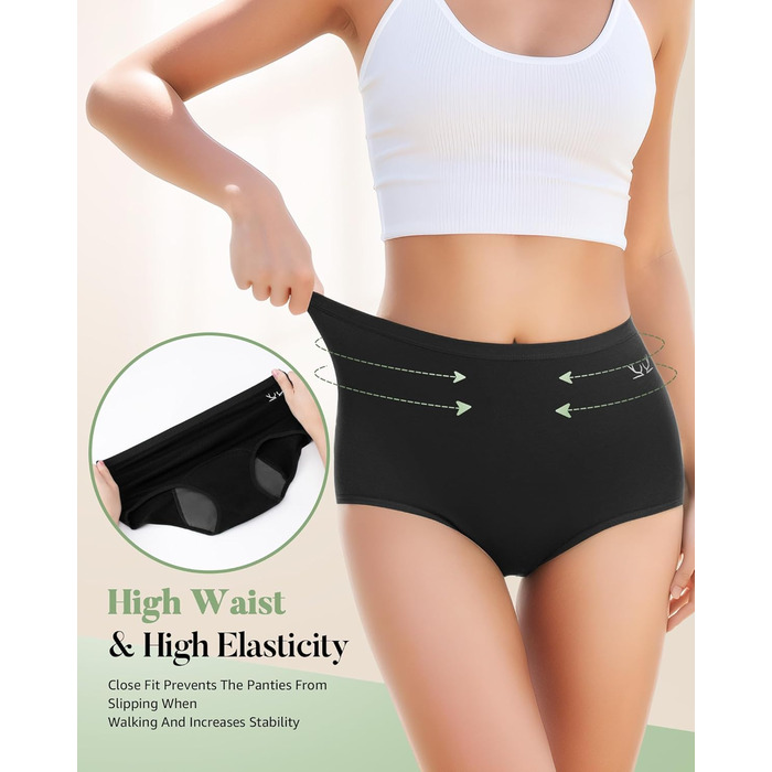 Труси для менструації TANSTC з бавовни, 3 шт. (Чорний, 3XL) - для сильної кровотечі, висока талія