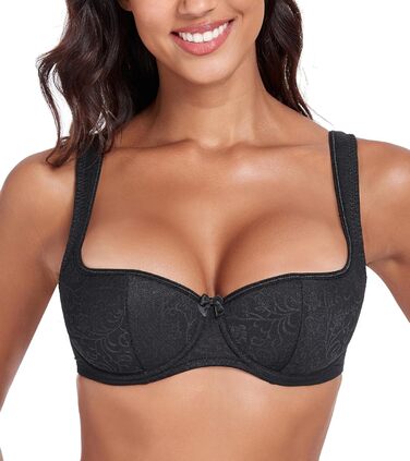 Дирндль бюстгальтер Lemorosy для жінок з кісточками, balconette, з м'якими широкими бретелями, чорний 85B