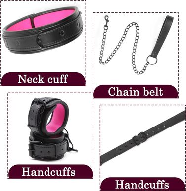 Набір BDSM 6-в-1: наручники, шлея для тіла, чокер, прічка, маска для очей. Набір для BDSM для пар (Чорний, Рожевий)