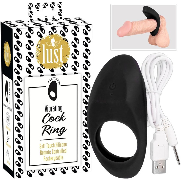 Vibrating Cock Ring LUST - кільце для стимуляції статевого члена з вібрацією, чорне. 3 режими, збільшення ерекції, ефект припливу крові.