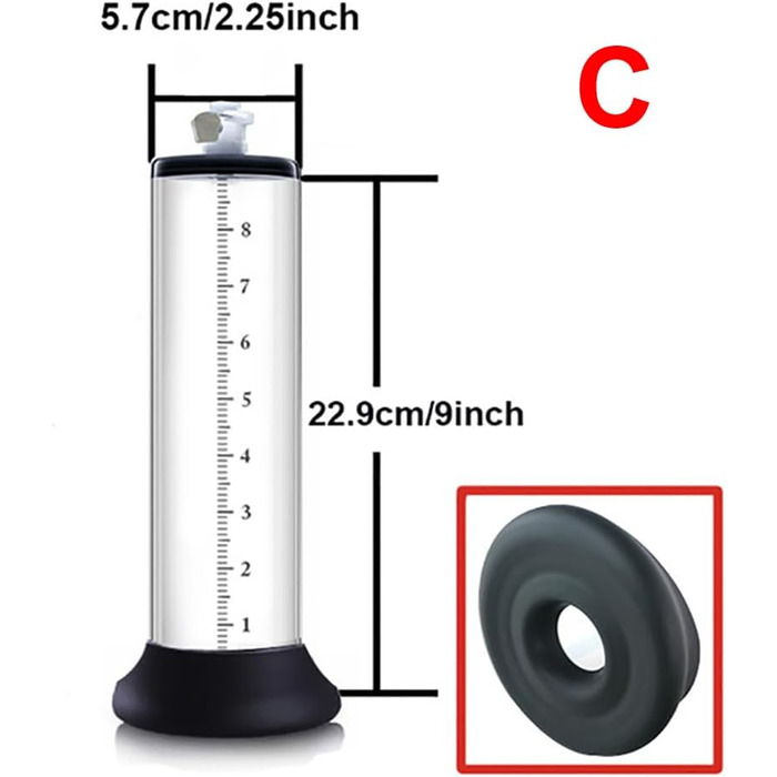 Набір аксесуарів для вакуумної помпи для збільшення пеніса, з лімбо та силіконовим кільцем, для ерекції та лікування імпотенції, прозоре трубчасте ріг (D:22.9 * 6.35cm) (C:22.9*5.7cm)