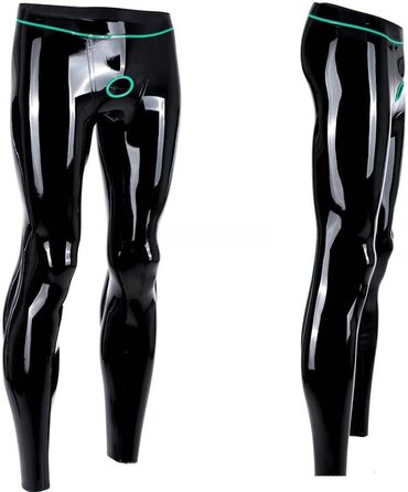 Чоловічі лосини з латексу, тонкі гумові лосини з кільцями, розмір M, чорний колір