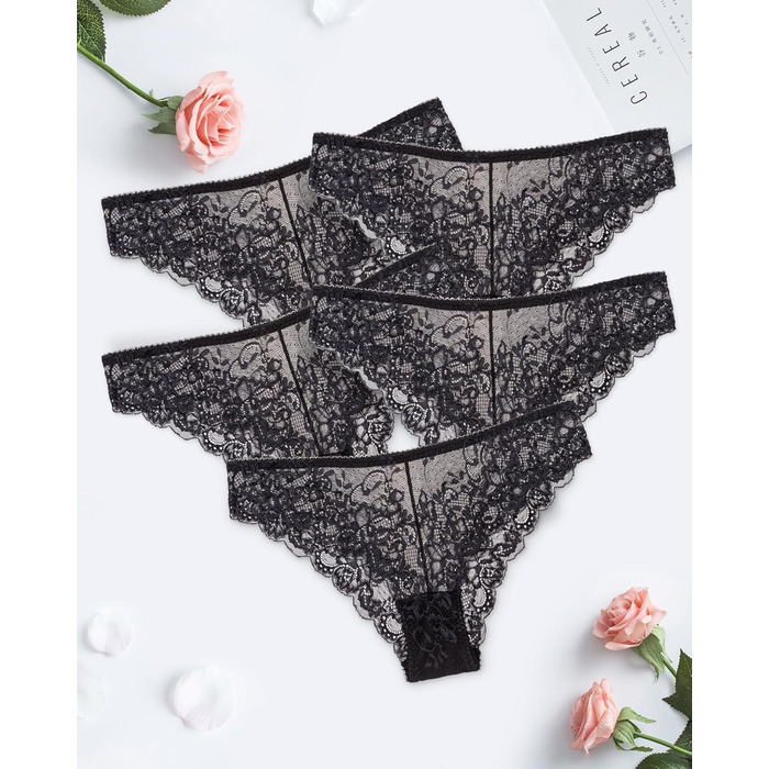 5 пар жіночих мереживних трусиків-танга, чорний колір, S-X (XL), зручні, дихаючі, мереживні трусики, сеクシー спідня білизна