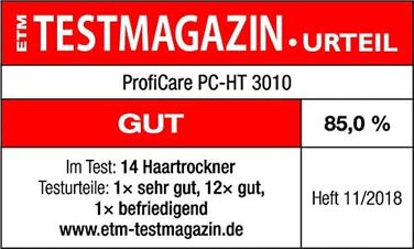 Фен для волосся ProfiCare PC-HT 3010 з іонізацією, 3 рівні температури та потужності, функція холодного обдуву Cool Shot, 360° насадка-концентратор, колір білий/шампань