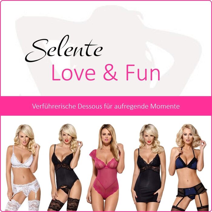 Сексуальний жіночий комплект нижньої білизни Selente Love & Fun: бюстгальтер, танга, бандаж (опціонально), шовкова маска для очей, чорний, XS-S, Made in EU