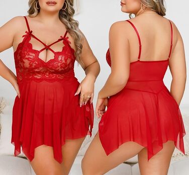 Сексуальна нічна сорочка з мереживом KNDSSMY для жінок, прозора бабідол, нічна сорочка з мережива, великі розміри, танга, червоний XXL