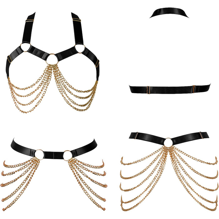 Ланцюжок на тіло BANSSGOTH для жінок: повний каркас, регульований, великі розміри, стрічки, готичний стиль, еластична тканина, на Хелловін, рейв, чорний