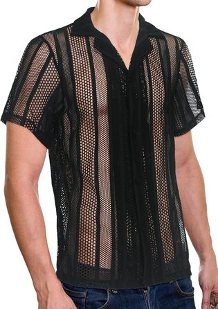 Чоловіча прозора футболка Panegy з мереживом, сітка, чорна (M)