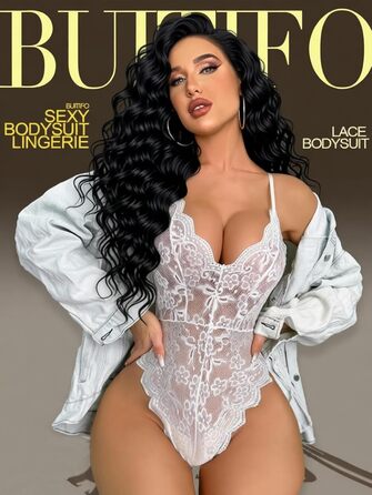 Боді жіноче мереживне Buitifo, комбінезон Babydoll з відкритими плечима, білий, розмір T1