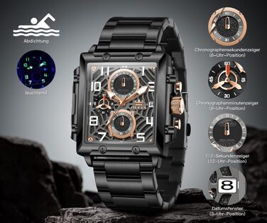 Чоловічий наручний годинник OLEVS Chronograph з шкіряним ремінцем, японський кварцовий механізм, водонепроникний, класичний елегантний стиль (модель 2958, чорний)