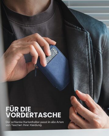 Чоловічий шкіряний гаманець-картхолдер VULKIT з RFID/NFC захистом, відділенням для монет та віконцем для посвідчення, синій
