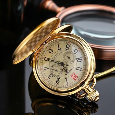 Скелетон годинник кишеньковий Tiong Vintage Steampunk з ланцюжком, механічний золотистий годинник з римськими цифрами в подарунковій коробці