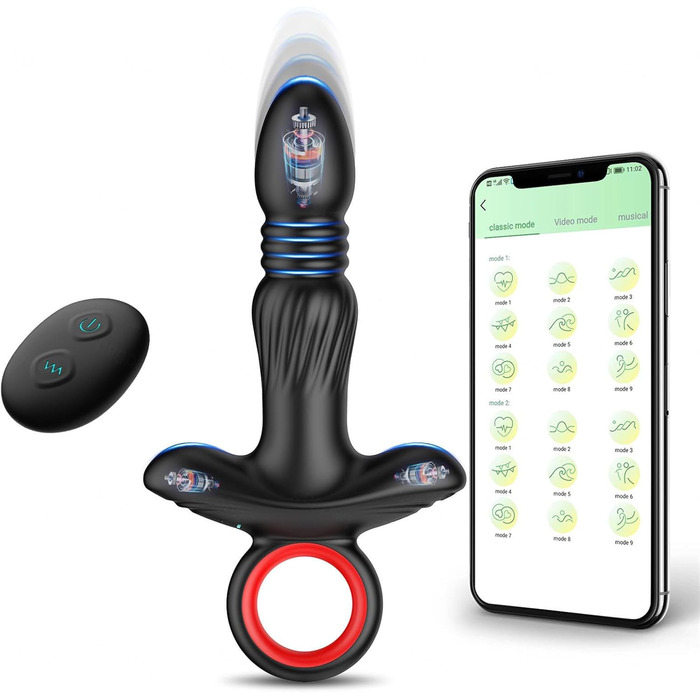 Анальний вібратор для чоловіків та жінок, дildo з пультом керування, 9 режимів вібрації, чорний