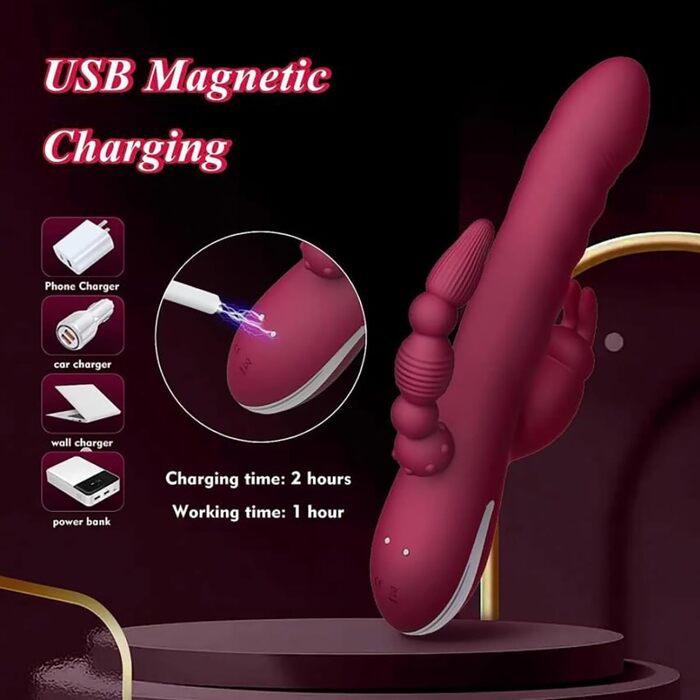 Вібратор-дилда JFRong 3-в-1 для жінок: стимуляція G-точки, клітора та анусу. 10 режимів вібрації та телескопічна конструкція. Інтимні іграшки для дорослих