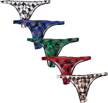 Сліпекси чоловічі Faringoto, принт, Eisseide, дихаючі, бікіні, G-String, XL, 5 пар