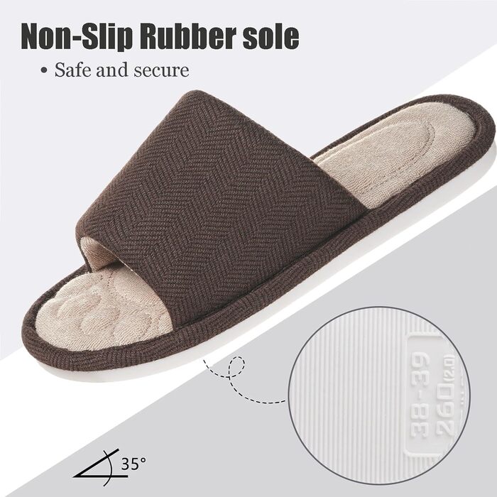Унісекс капці для дому Dokela з ефектом пам'яті (Memory Foam), дихаючі бавовняні тапочки відкриті, протиковзкі, літні (розмір 35/36 EU, колір кава)