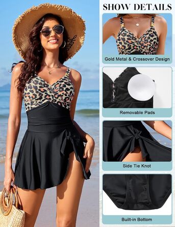 Купальник жіночий Badeanzug Damen з V-подібним вирізом, push-up, чорний леопардовий принт, розмір M