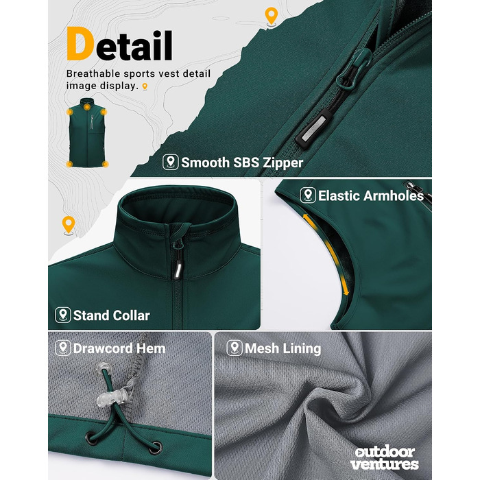 Чоловічий жилет Softshell Outdoor Ventures для велосипеда та активного відпочинку, водонепроникний (XL, темно-зелений)