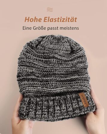 Жіноча в'язана шапка-біні FURTALK Slouch Beanie у стилі street style, тепла зимова шапка грубої в'язки, м'яка, чорно-сіра (один розмір)