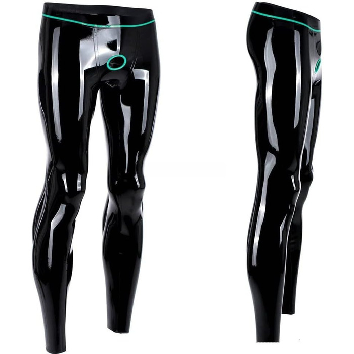 Чоловічі лосини з латексу, тонкі гумові лосини з кільцями, розмір M, чорний колір