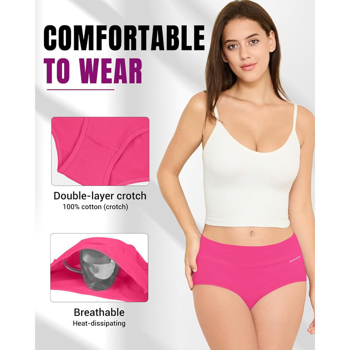 Труси жіночі TANSTC 5 шт. бавовна, висока талія, дихаючі, м'які. Розміри: L, темно-фіолетовий+магента+лимонний+бірюзовий+морський блакитний