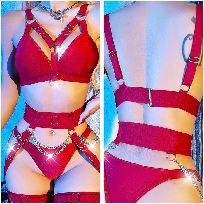 Ексклюзивна жіноча спідня білизна Deou: комплект з бюстгальтером, трусиками, поясом та боді. Червоний (L).