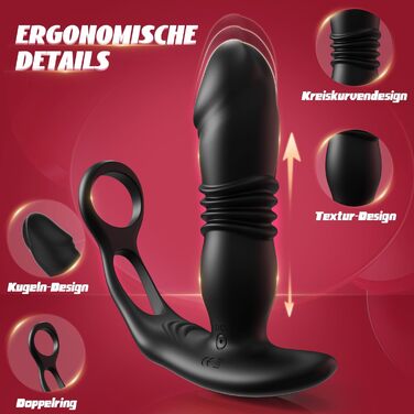 Анальні вібратори Tagrend для чоловіків: великий анальний плагін з 3 режимами вібрації, кільце для статевого члена. Чорний колір.