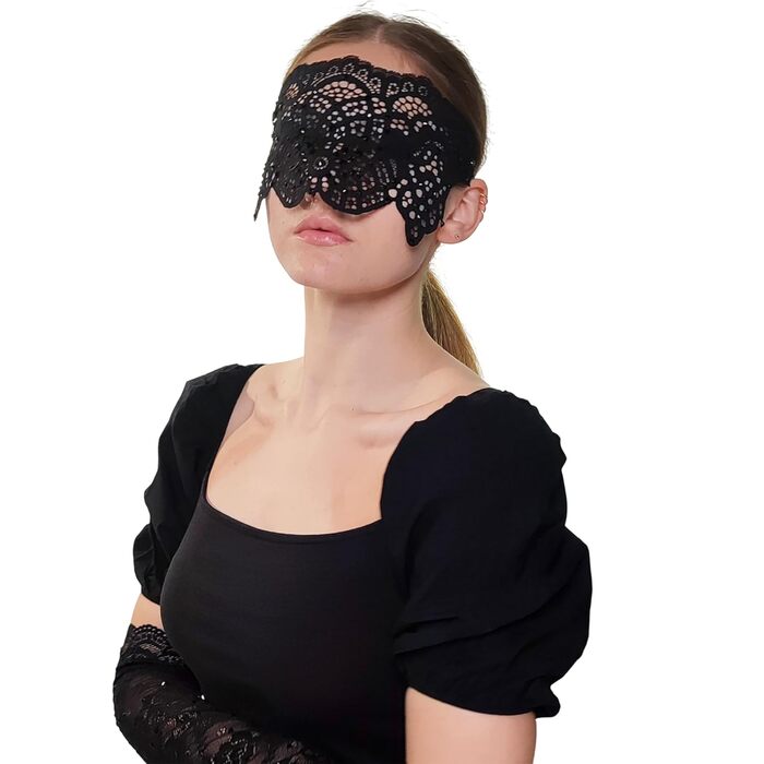 Чорна мереживна маска для жінок з чорними стразами, елегантна маска на половину обличчя, маска для маскарату та карнавалу, мереживна вечірня маска з гумкою, чорна (чорні стрази)