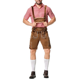 Традиційний костюм для чоловіків RUMAOZIA: повний комплект (ледерхоза, сорочка, латкова штани) для Октоберфесту, тематична вечірка, коричневий, розмір M