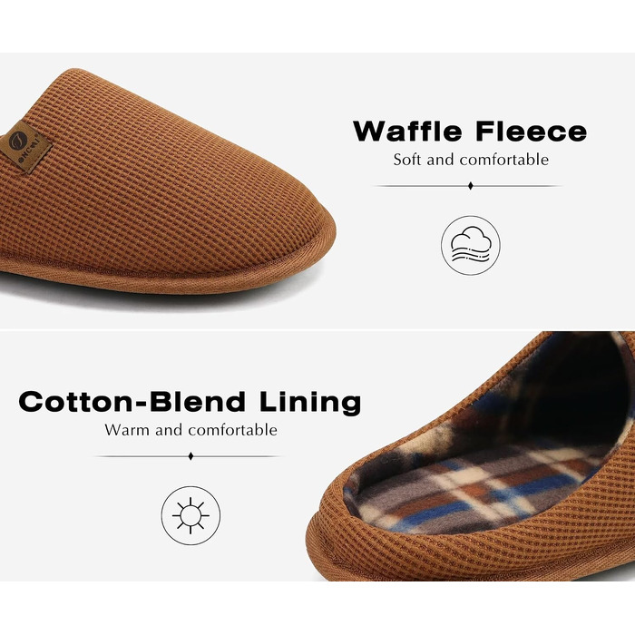 Чоловічі домашні капці ONCAI з ефектом пам'яті (Memory Foam), утеплені штучним хутром, з гумовою підошвою для дому та вулиці, Khaki, розмір 49 EU
