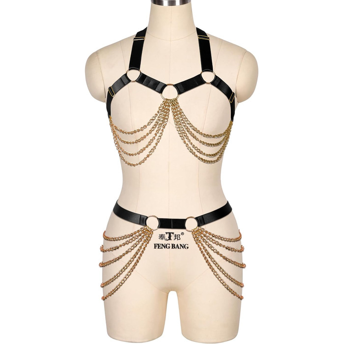 Ланцюжок на тіло BANSSGOTH для жінок: повний каркас, регульований, великі розміри, стрічки, готичний стиль, еластична тканина, на Хелловін, рейв, чорний