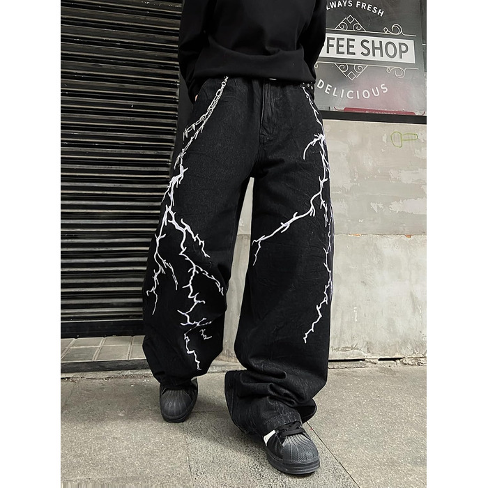 Чоловічі джинси Baggy з вишивкою, широкі штани Denim чорного кольору, розмір M A40