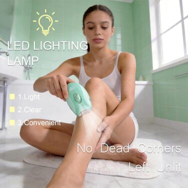 Епілятор KEMEI 4-в-1 для жінок: електричний голений апарат з LED-підсвіткою, 4 насадки (епіляція, гоління, масаж, видалення мозолів) для обличчя, пахв та бікіні, зелений
