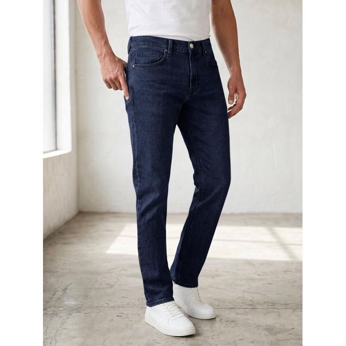 Чоловічі джинси Runcati Slim Fit з бавовни та стрейч, однотонні темно-сині штани для повсякденного та ділового стилю (31W / 30L)