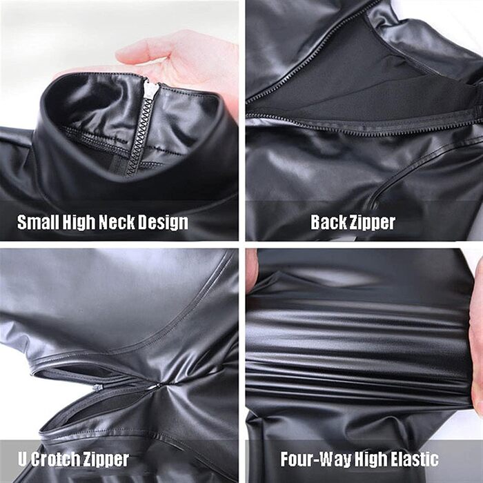 Боді з ефектом вологості Oaimmk для жінок, латекс, чорний, S, без рукавів, сексуальний костюм для клубу