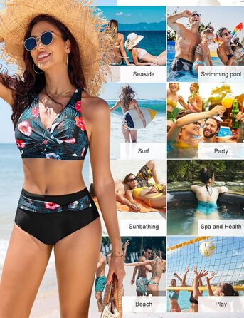 Бікіні жіночий комплект Nadeer: сексуальний V-подібний виріз, push-up, двочастинний, кросовер, висока талія, пляжна мода, рожево-блакитний (S)