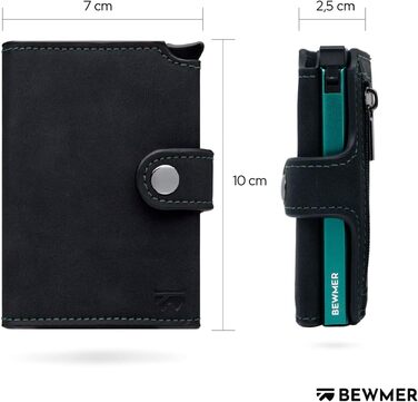 Слім-гаманець BEWMER v2 з монетницею та RFID-захистом для чоловіків та жінок, картхолдер з антиклонінгом на 9 карток та відділенням для купюр (Чорний-бірюзовий)