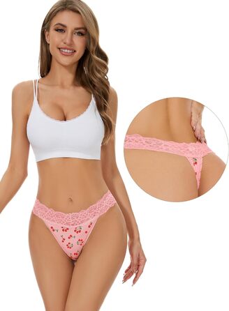 Танга жіночі набір 5 шт. безшовні труси з мереживом, бавовна, мікрофібра, різні кольори (M)