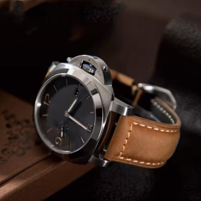 Шкіряний ремінець для годинника Panerai Luminor 44мм Vintage Military, 22мм 24мм 26мм, світло-коричневий зі сріблястими елементами