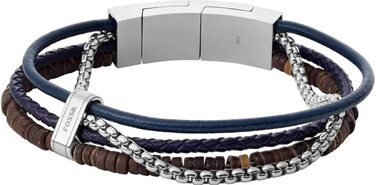 Чоловічий ремінець для годинника Fossil Vintage Casual зі шкіри та нержавіючої сталі, сріблястий з коричневим, з карабіном та застібкою