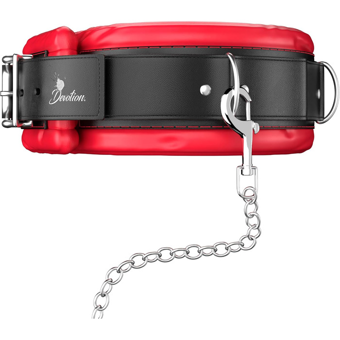 Підвіска DEVOTION з ланцюгом зі сталі, карабін, м'яка підкладка, не залишає слідів, з замком, червоно-чорна