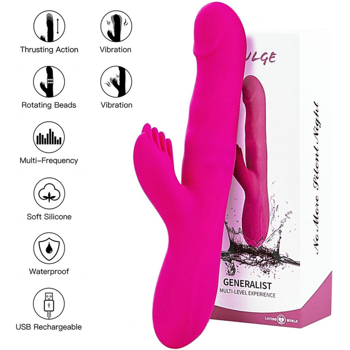 Силіконовий вібратор-дилда для жінок з 3 телескопічними функціями, 10 режимів вібрації, ротаційні функції, червоний колір