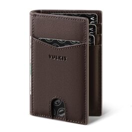 Чоловічий шкіряний картхолдер VULKIT з RFID/NFC захистом, тонкий гаманець для карток на 10 відділень, колір Nappa-espresso