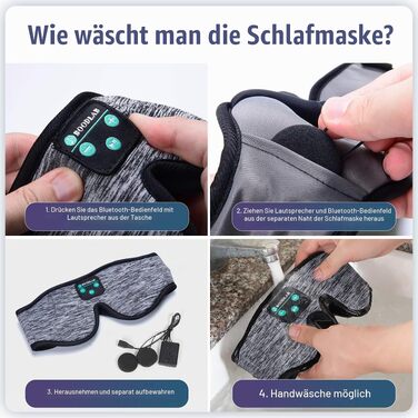 Bluetooth-маска для сну Schlafkopfhörer з 3D-ефектом та HD-стереодинаміками, регульована м'яка пов'язка для сну, медитації та подорожей (Чорна)