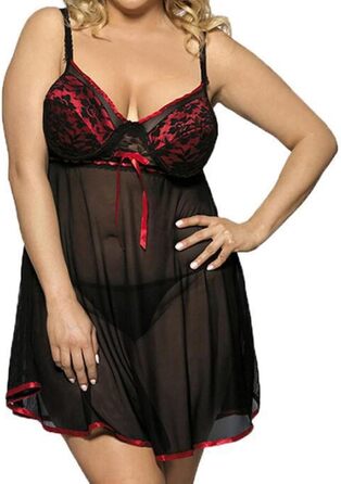 Еротична піжама, нічна сорочка ZTIANEF з мереживом (Червоний, 4XL)