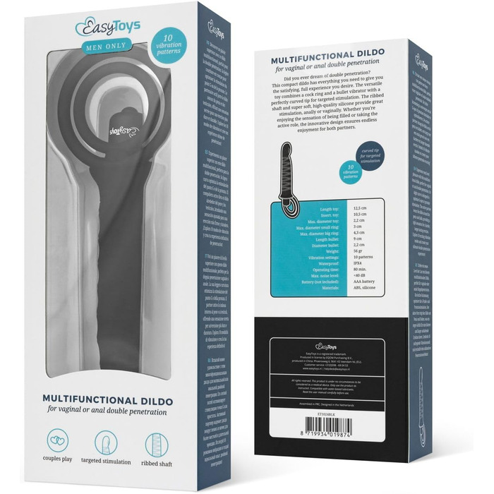 Вібруючий дилда з кільцем для чоловіків – чорний