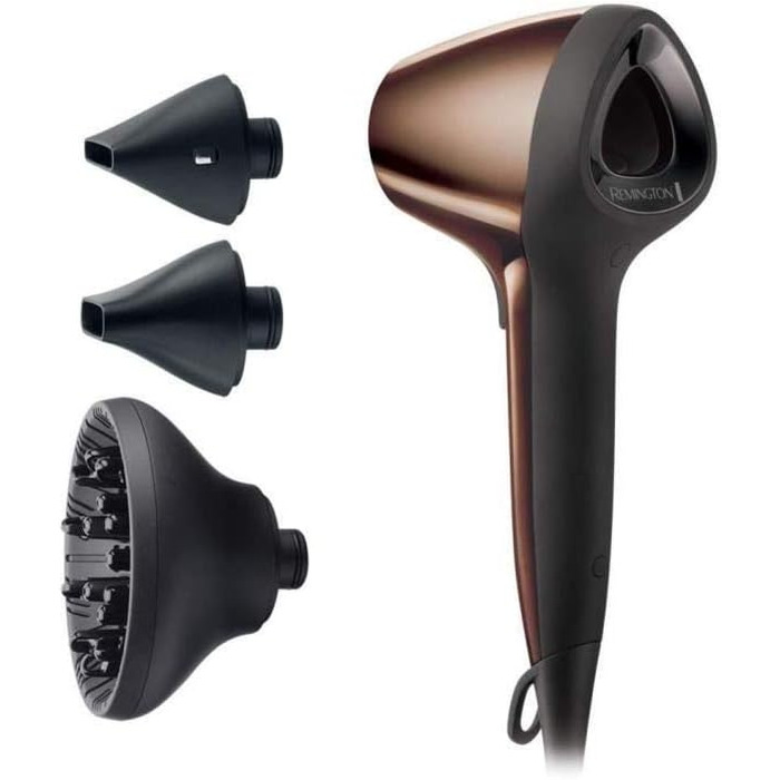 Фен для волосся Remington Ionen Air3D D7777 бронзовий: іонізація, 3D-потік повітря, 3 температурні та 2 швидкісні режими, дифузор та 2 насадки-концентратори
